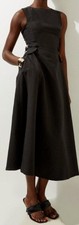 Karen Millen Premium Black Linen Tab Waist Full Skirt Midi Dress Size 12 BNWT