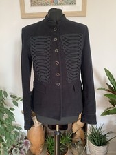 Zara Black Velvet Military Jacket Blazer Coat Toggles Embroidered - Medium