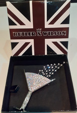 Vintage Butler & Wilson Silvertone Champagne Glass Brooch Signed