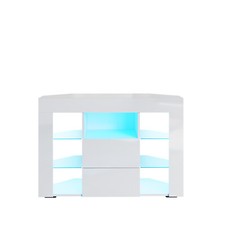 Corner TV Unit Cabinet Stand With LED Light White / Black High Gloss Door 100 cm