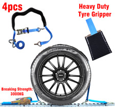 4PCS Car Trailer Over Tyre Ratchet Strap Lashing Tie Down Gripper 3000KG Blue