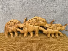 Vintage HandCarved Elephant Trio Wooden Wall Plaque - 48cm -Mid Century