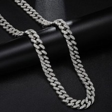 Mens Miami Hip Hop Iced Out Diamond Cut Silver Shiny Cuban Link Chain Necklace