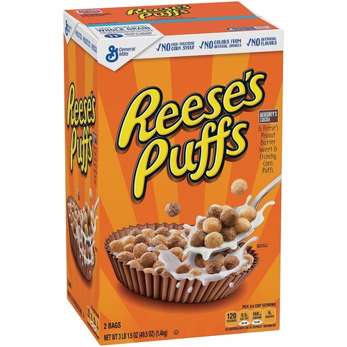 Reese puffs cereal box two - reese's,