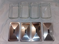 4  GlasBake Hostess Trolley Glass Dishes & Stainless Steel Lids. Free Postage 
