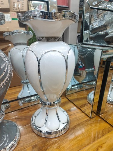 White silver floor vase - silver,