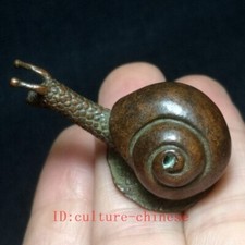 1.9 Inch Old Chinese Bronze Carving Snail Figurine Statue Pendant Decoration