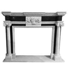 Camino Scolpito Marmo Carrara Bianco Nero Fireplace Mantel Marble Design L150cm