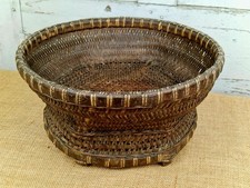 Antique Hand Woven C19 Chinese Bamboo Rattan Grain Basket