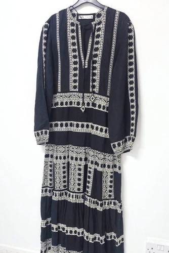 Zara black linen boho midi - black,