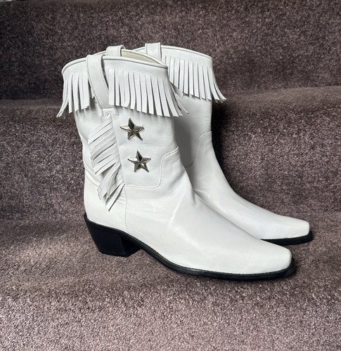Ladies white leather boots - white,