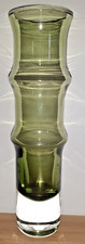 60s 70s Vintage Retro Green Aseda Bamboo Swedish Art Glass Vase Bo Borgstrom