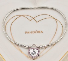 Genuine Pandora Moments Lock Your Promise Heart Padlock Bracelet 596586FPC-23cm