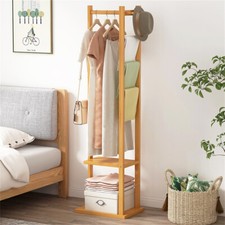 Solid Wooden Coat Rack Storage Shelf Hall Tree Hat Hanger Entryway Bedroom Stand