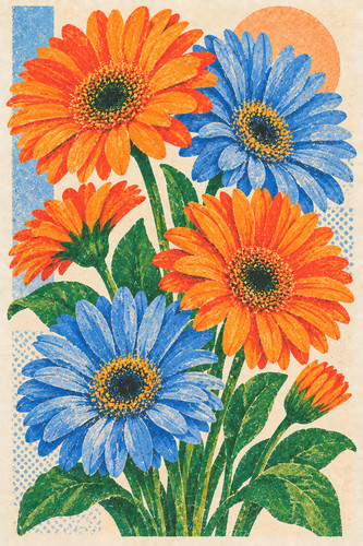 Gerbera daisy risograph - daisy,