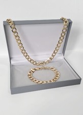 Mens 9ct Gold XP 10mm Curb Set, Bracelet 8inches Chain 20inches