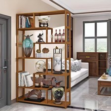 7Tier Retro Curio Bookshelf Bookcase Cabinet Storage Shelving Display Wood Shelf