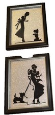 2 Vintage Scottish Terrier Scottie Dog Art Deco Silhouette Framed Wall Art