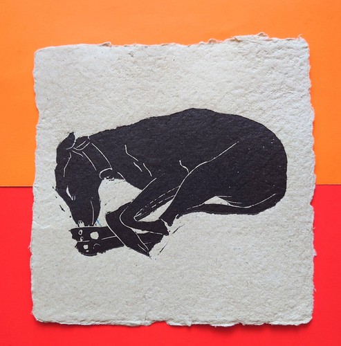 Greyhound dog original linocut - greyhound,