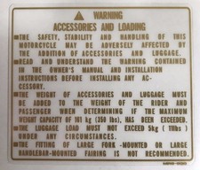 HONDA NC30 VFR400R "WARNING : ACCESSORIES AND LOADING" CAUTION WARNING DECAL 