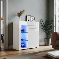 High Gloss White/Black RGB LED Sideboard Storage Doors Display Cabinet Cupboard