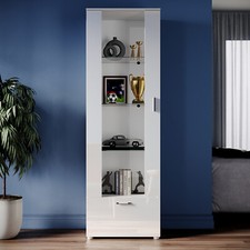 High Gloss White Tall Display Cabinet Cupboard Storage Sideboard with LED Lights