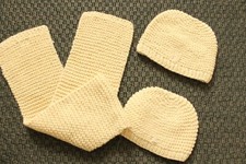 Lili Gaufrette knit scarf hat set girls 1-2 years lilli wool beige knit