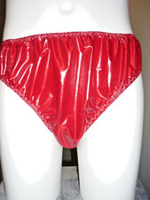 30- 38" SLIPPY CHRISTMAS GLOSS  RED HIGH LEG  PANTIES KNICKERS 3" SIDES