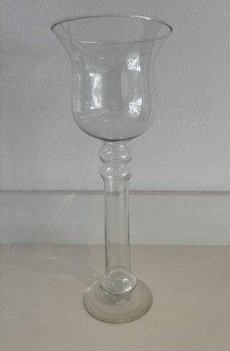 Vintage clear glass stem vase - glass,