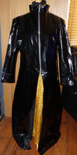 shiny black pvc long goth coat