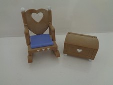 Sylvanian Families old hollow oak heart rocking chair and chest furniture