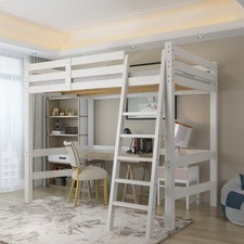 3FT Wooden Loft Bed White Bunk