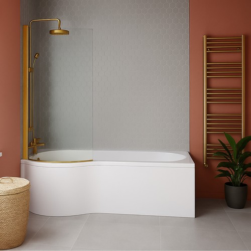 1700mm shaped shower bath - shaped, &