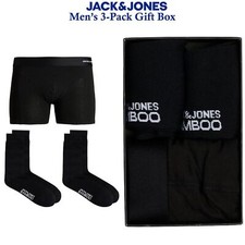 3 Pack Gift Box Jack and Jones Mens Rich Cotton Stretch Underwear & Socks Set