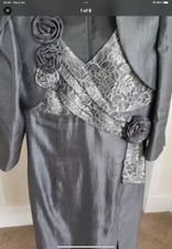 Michel Ambers Silver / Pewter Dress and Bolero Jacket. Wedding Outfit size 14