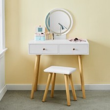 Dressing Table With Stool Led Lights Vanity Makeup Desk Set With 2 Drawers White