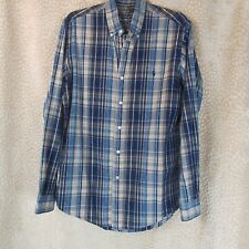 Polo Ralph Lauren Vintage Mens Shirt Custom Fit Blue Striped Plaid Size Medium