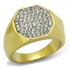 Mens gold ring pave - , signet