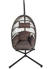 Hanging Rattan Egg Chair Foldable Swing Seat Garden Outdoor Grey Cushions Stand