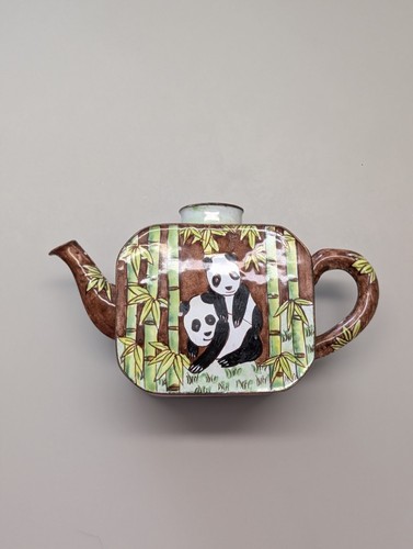 Miniature enamel teapot panda - miniature,