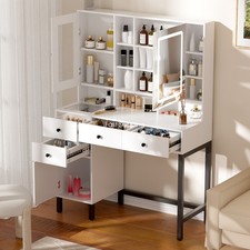 White 4 Drawer Dressing Table Largre Makeup Desk Wooden Bedroom Furniture New