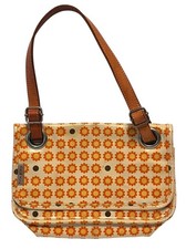 Orla Kiely Coated Canvas Tote Shoulder Leather Handle Bag Yellow Retro Daisy