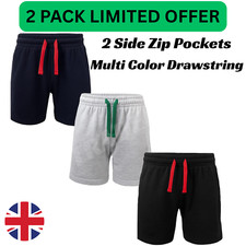 2 Pack Mens Shorts Jersey Plain Summer Gym Sweat Casual Jogger Jogging S-3XL