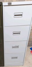 4 drawer light grey metal filing cabinet used -Vintage Office World with files
