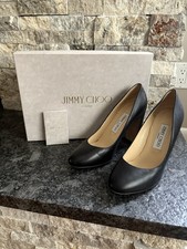 Jimmy Choo Laria 100 Black Leather Shoes Size 37.5 Made In Italy