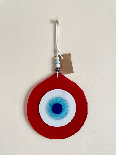 Fused glass art red - red, evil