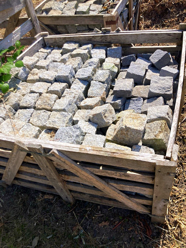 Grey stone cobbles setts - stone, in