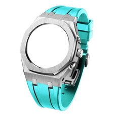 Casio G-Shock GA2100 Casioak Mod kit Baby Blue rubber strap with Silver Case.