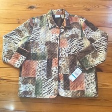 Alfred Dunner Autumn Afternoon Quilted Pattern Animal Print Floral Flora Jacket