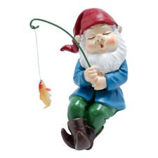 Garden Gnome Fishing & Rod + Fish Fishing Sitting Gnome Pond Garden Decor